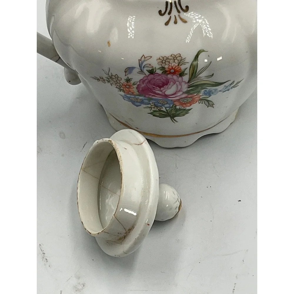 Vintage Porcelain‎ Teapot with Music Box - Floral Design